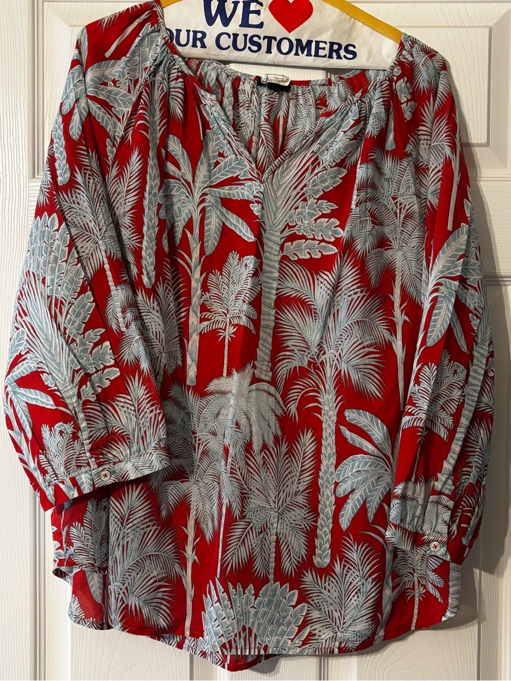 Talbots Red and Light Blue Printed Blouse